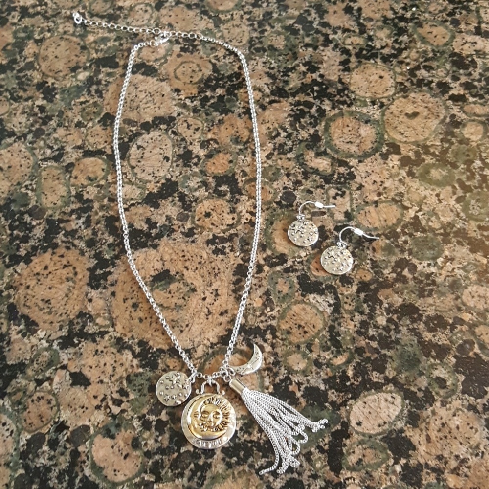 Moon sun necklace earrings set
